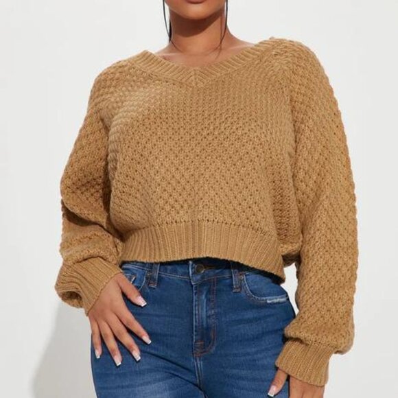 V-Neck Sweater Top Size Small brown oversized New - Picture 1 of 3